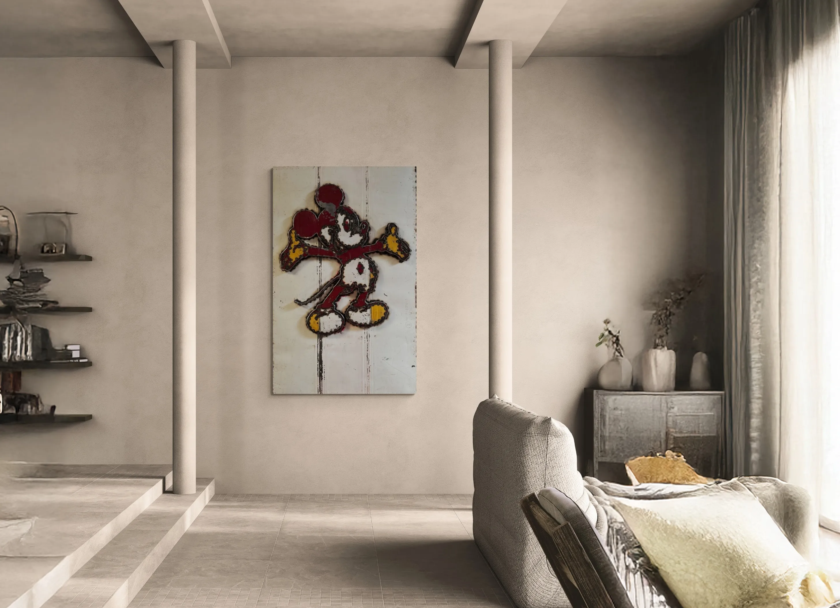 Stahlbild Mickey Mouse an der Wand, Wohnraum