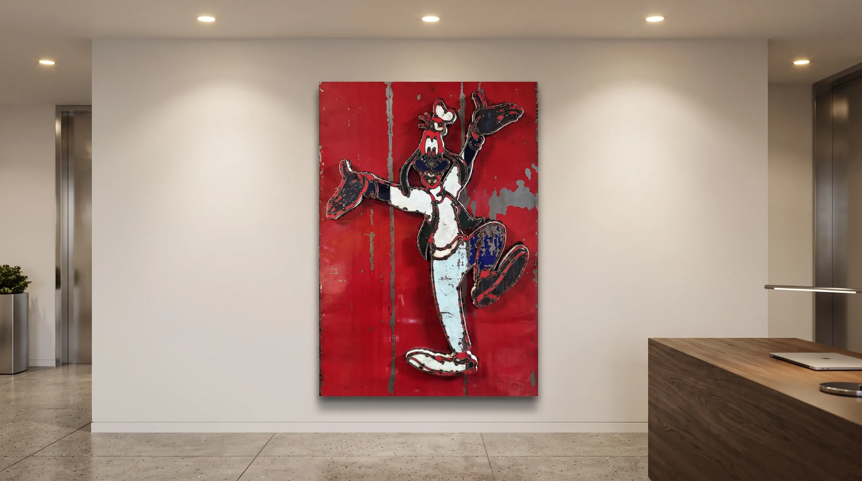 Stahlbild Goofy an der Wand, Lobby